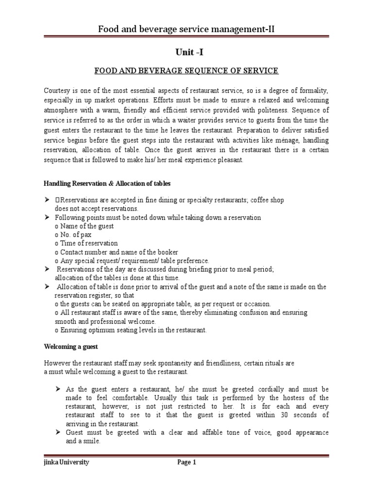 Efficient food and beverage service sequence PDF