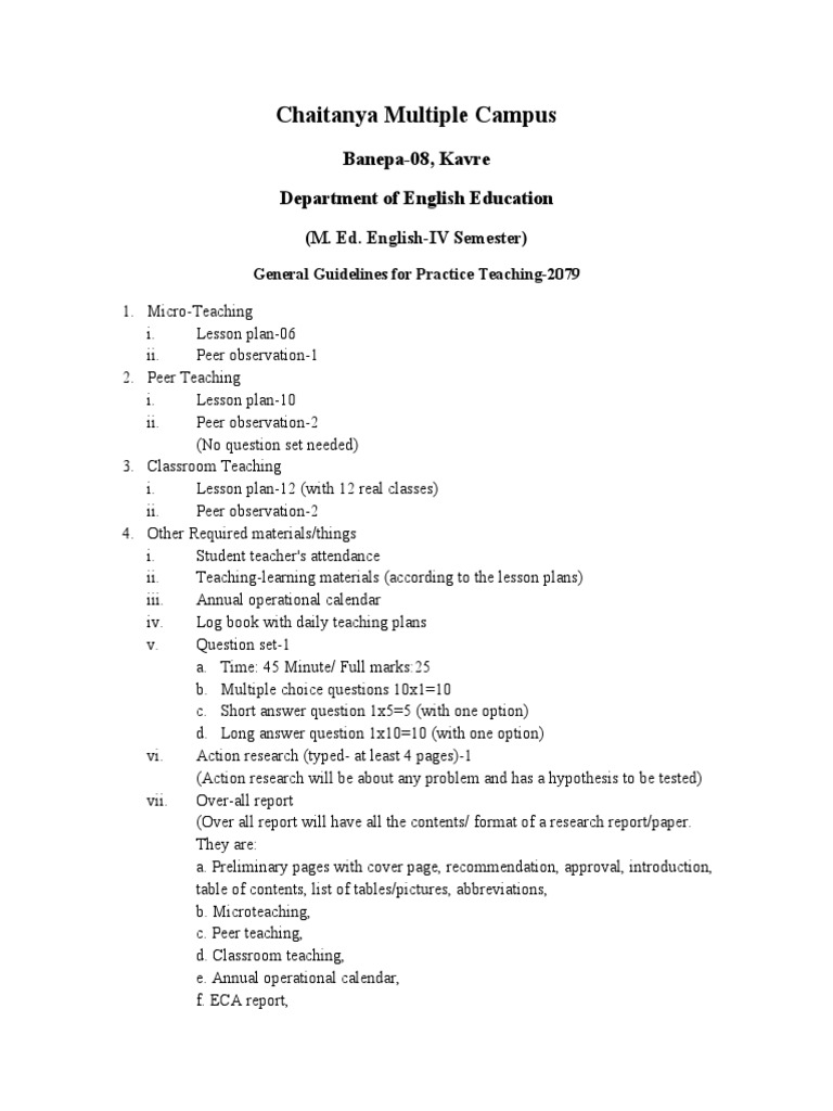 Practice teaching format and guidelines pdf