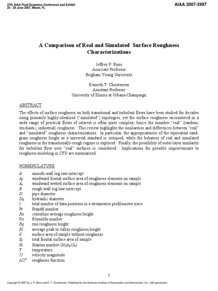 A Comparison of Real and Simulated Surface Roughness Characterizations ...