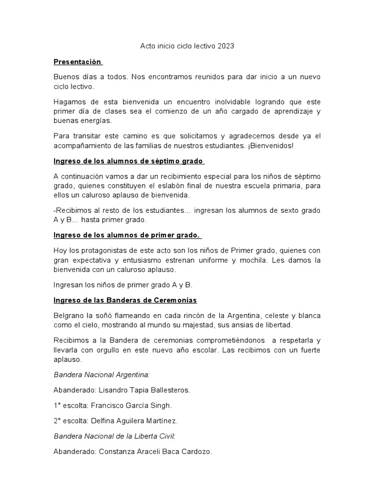 Acto de Inicio Ciclo Lectivo 2023 | PDF | Artes del Lenguaje y Comunicación