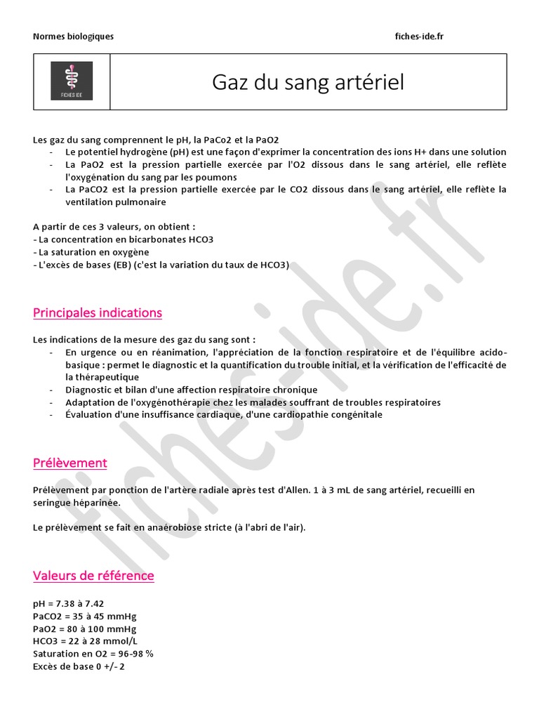 Normes des gaz du sang artériel PDF Bienêtre — free download