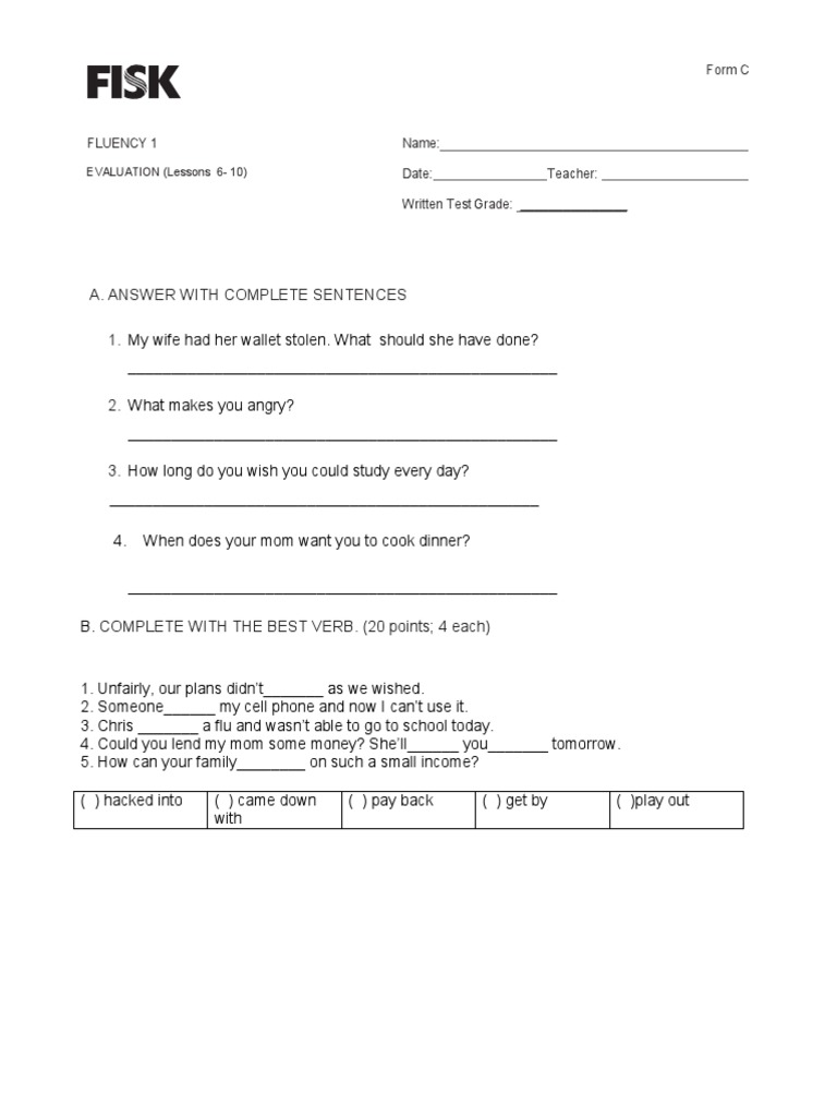 Fluency 1 Written Test Evaluation | PDF | Career & Growth
