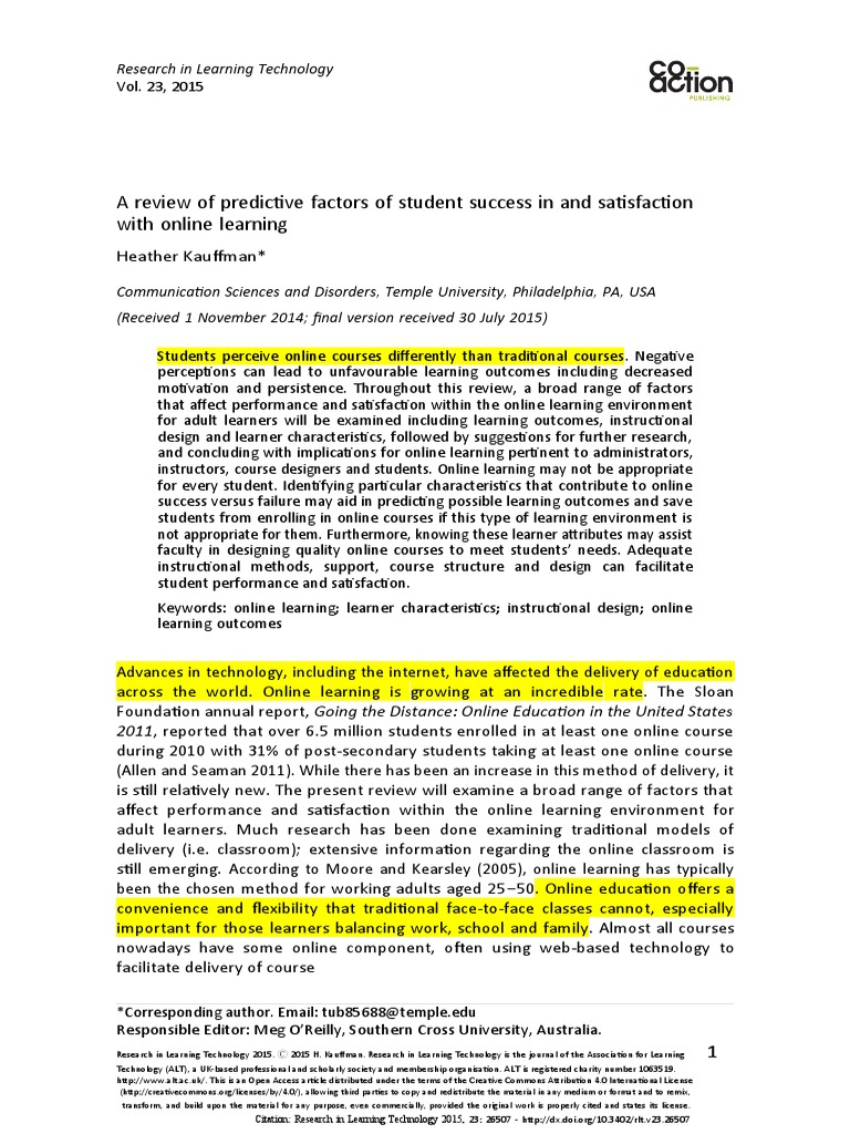 Factors Influencing Online Learning Success | PDF | Career & Growth ...