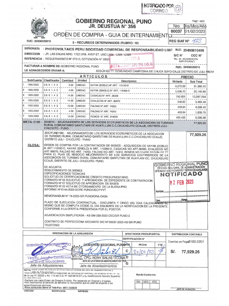 Orden de Compra N 000.37 Siaf 423 - 2023 PDF | PDF