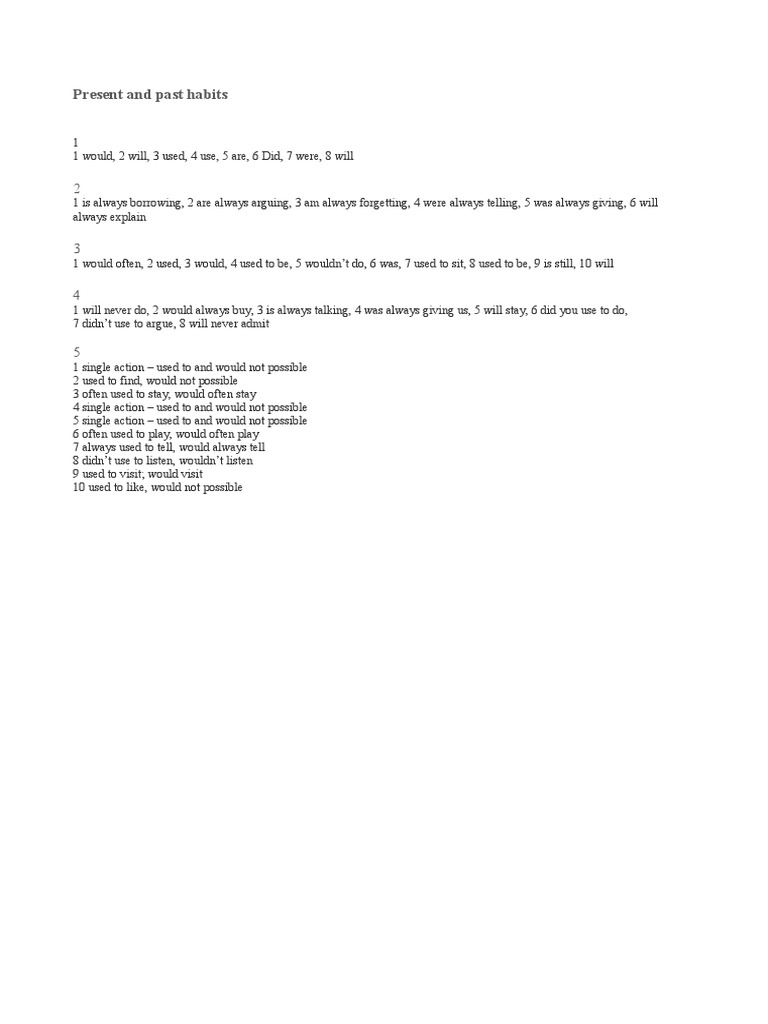 6 present and past habits keys pdf