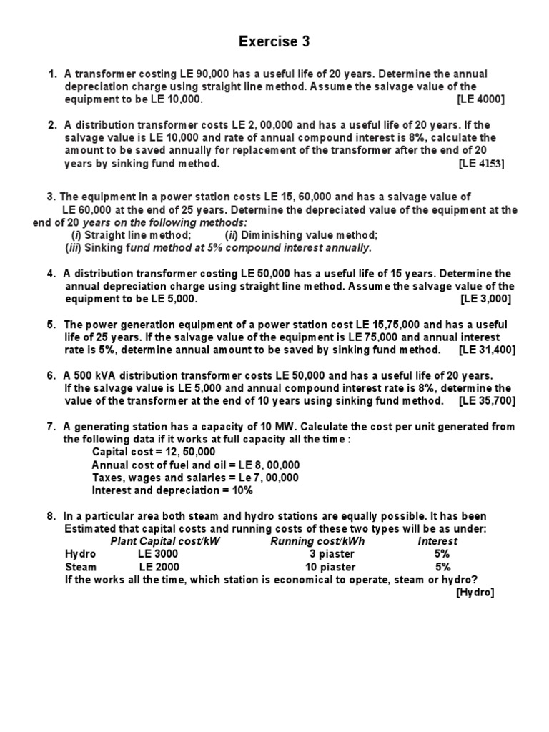 Exercise 3 Pdf Depreciation Power Physics