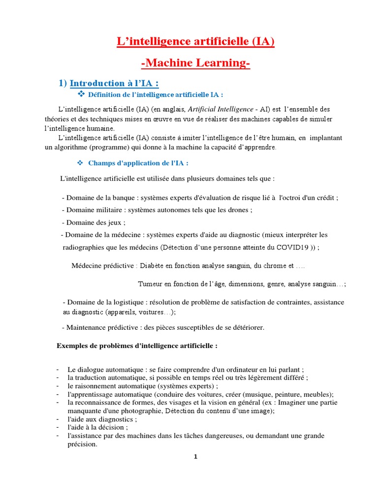 Introduction à l'intelligence artificielle | PDF | Apprentissage ...