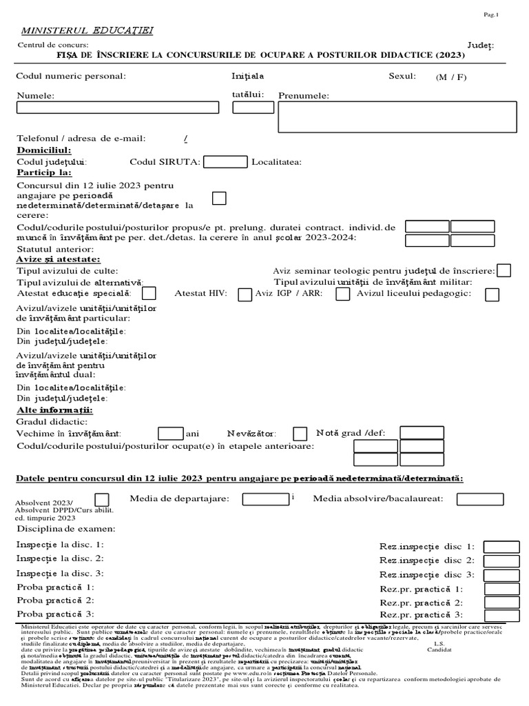Model Fisa Inscriere Concurs | PDF