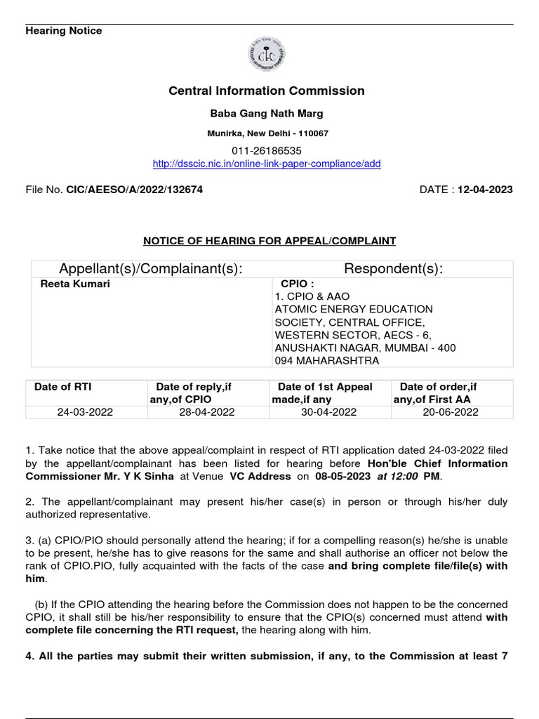 Hearing Notice for AEESO Appeal | PDF | Public Law | Government