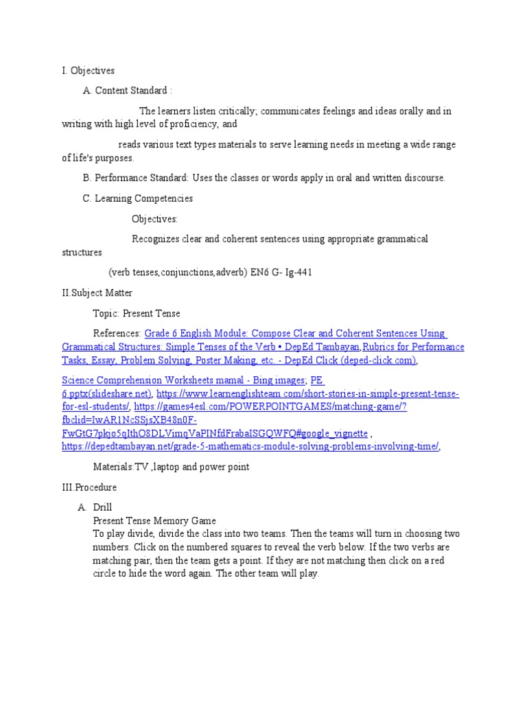 Lesson Plan Present Tense | PDF | Learning | Lesson Plan
