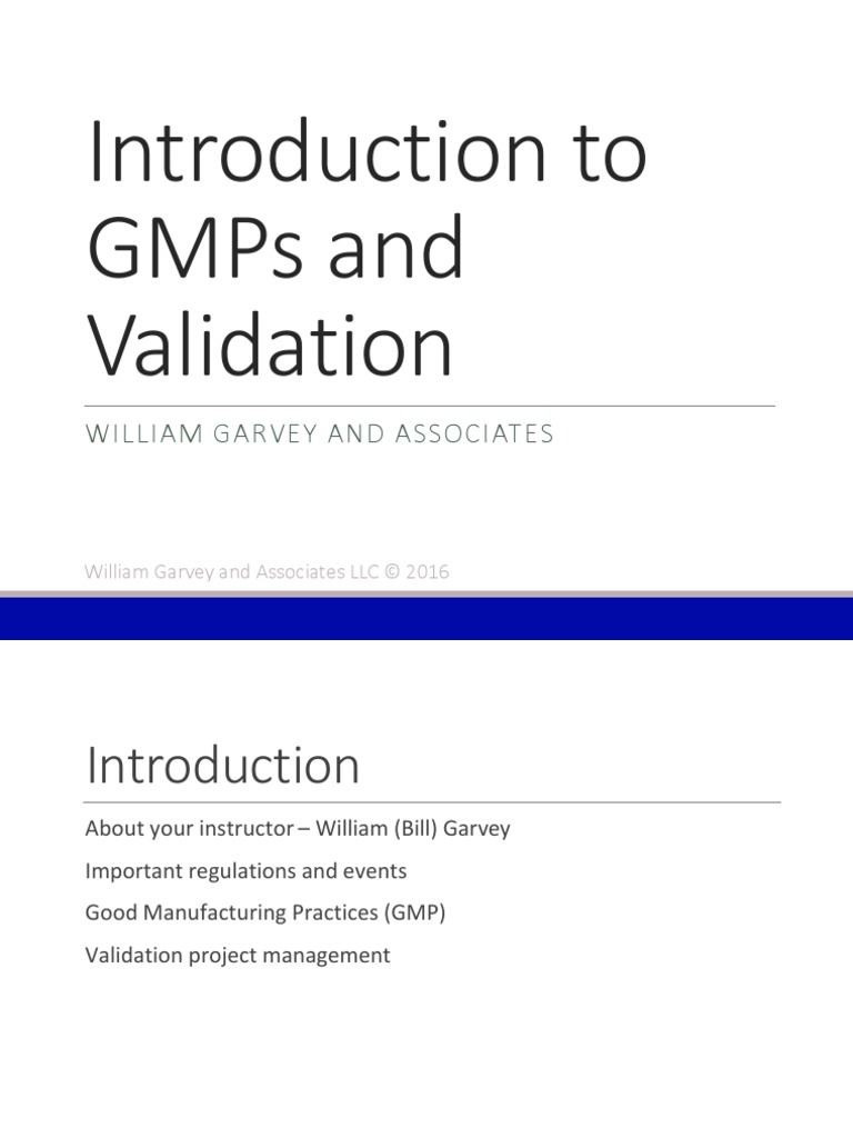 Introduction To Gmps and Validation PDF Verification And Validation
