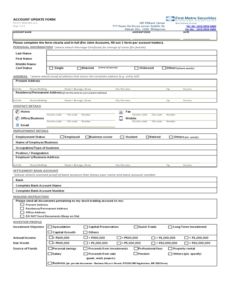 Account Update Form PDF | PDF | Privacy Policy | Trust Law