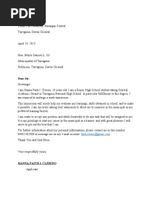 Application Letter For Work Immersion