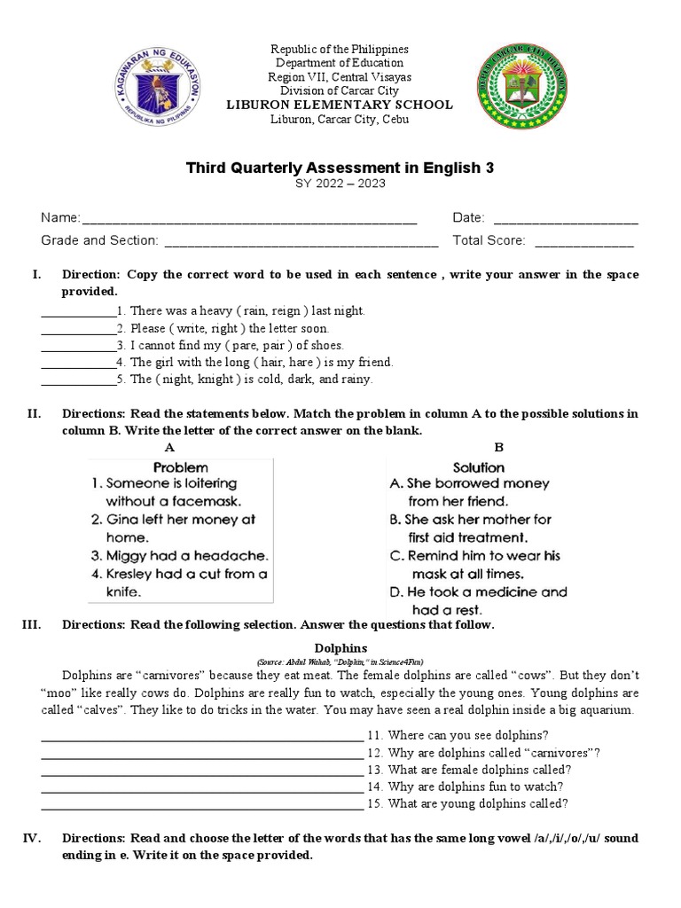 English 3 Third Quarter Assessment | PDF | Linguistics