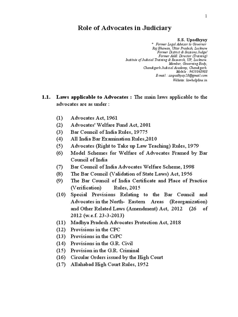 Role Of Advocates In Judiciary 1 Pdf Pdf