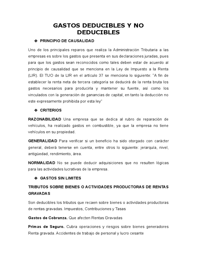 Gastos Deducibles y No Deducibles en Impuestos | PDF