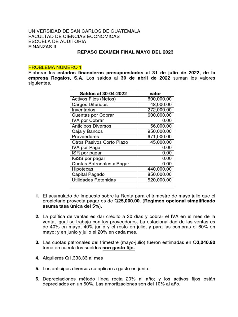 Repaso Examen Final Finanzas II 2023 | PDF | Finanzas y dinero