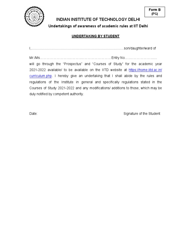 IIT Delhi Student Undertaking Forms | PDF | Career & Growth | Business