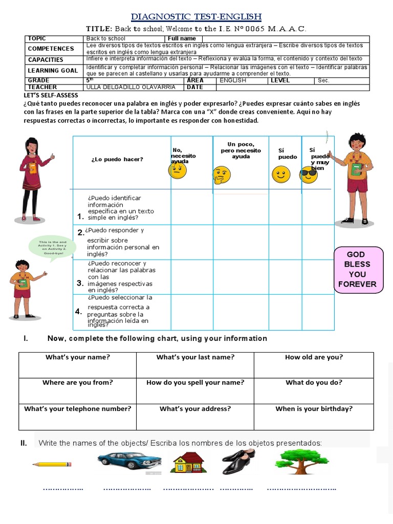 INGLES 1° Evaluación Diagnóstica | PDF | Idiomas del Reino Unido