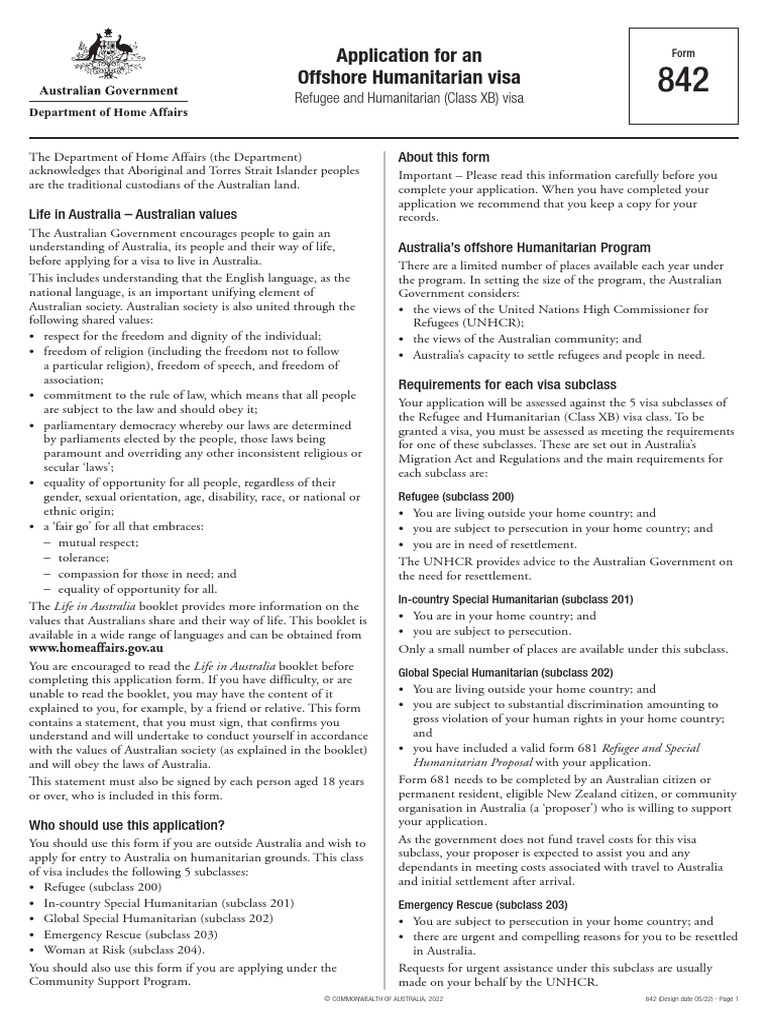 Offshore Humanitarian Visa Application 842 | PDF | Travel Visa | Family