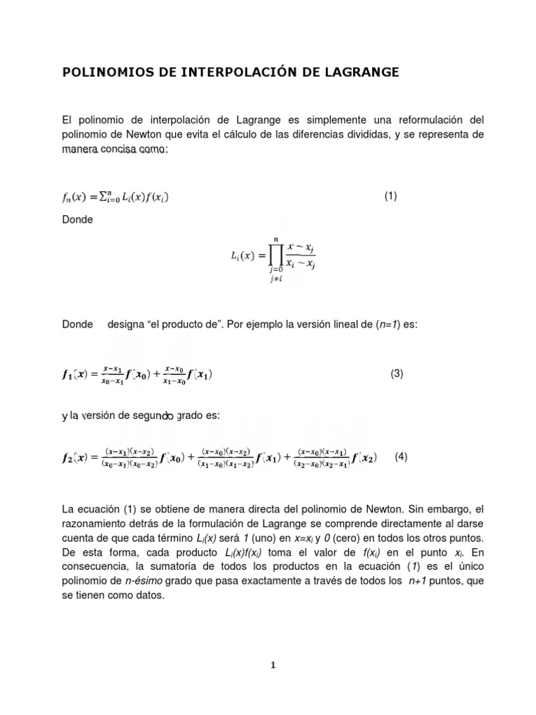 Polinomios de Interpolación de Lagrange | PDF | Métodos y materiales de ...