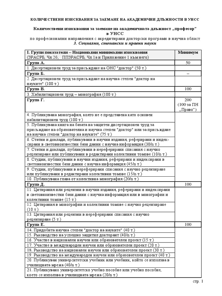 Количествени изисквания за заемане на академични длъжности в УНСС PDF | PDF