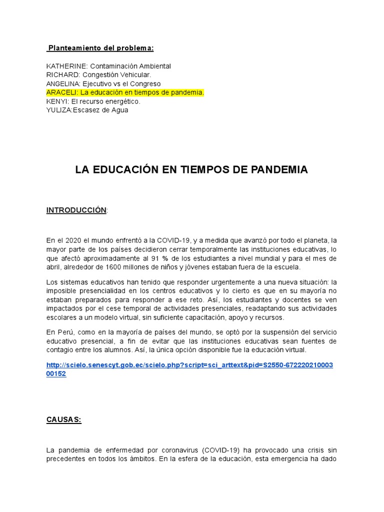 Impacto de la Pandemia en Educación | PDF