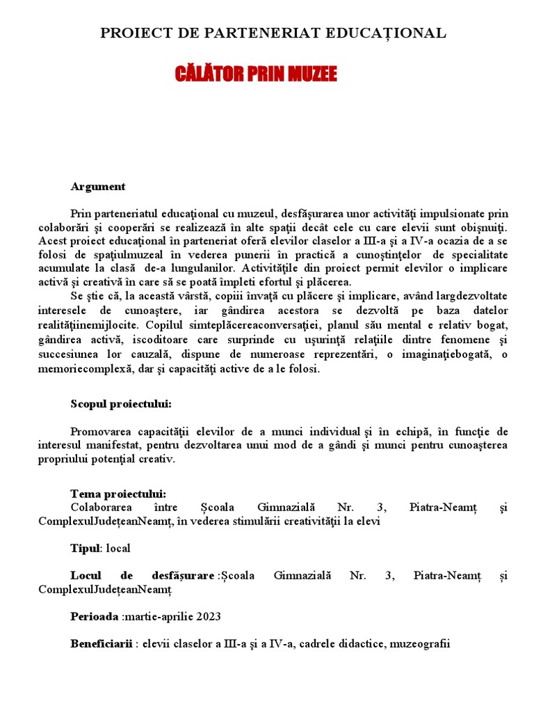 Proiect Educational Muzeu | PDF