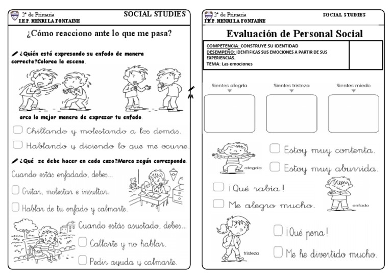 Ficha de Emociones para Segundo Grado | PDF | Relaciones personales ...