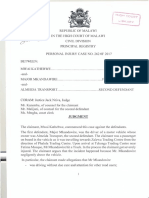 Mwai Kathebwe - Vs - Major Mkandawire and Almeida Transport Personal Injury Case No. 262 of 2017 Vicarious Liability