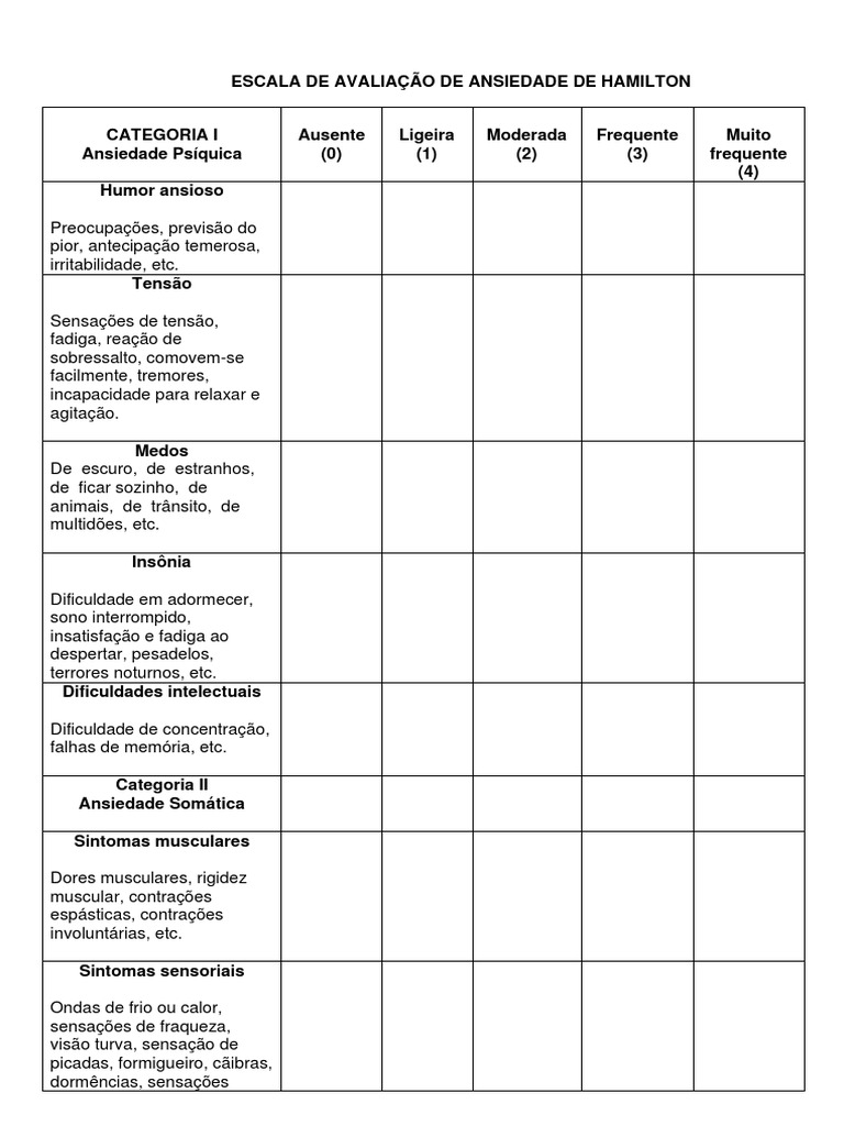 Escala de Ansiedade de Hamilton | PDF