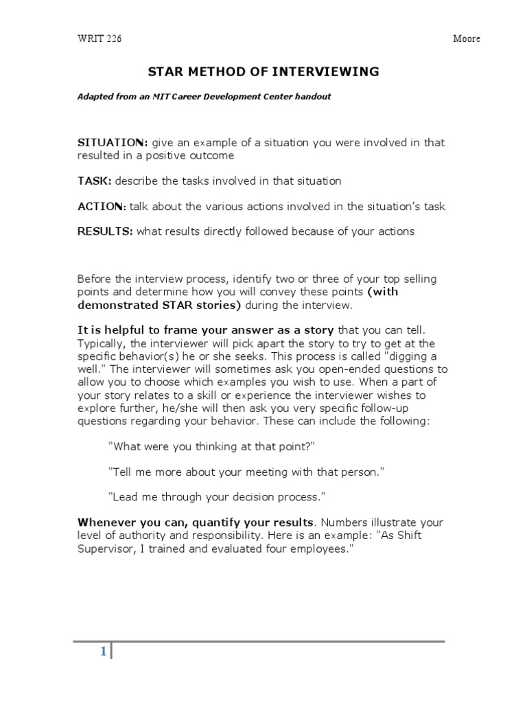 Star method of interviewing pdf
