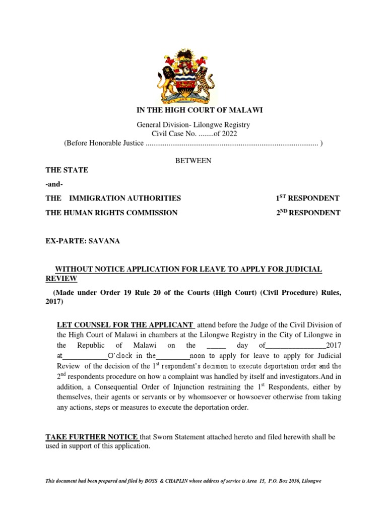 Application For Judicial Review - Savanna | PDF