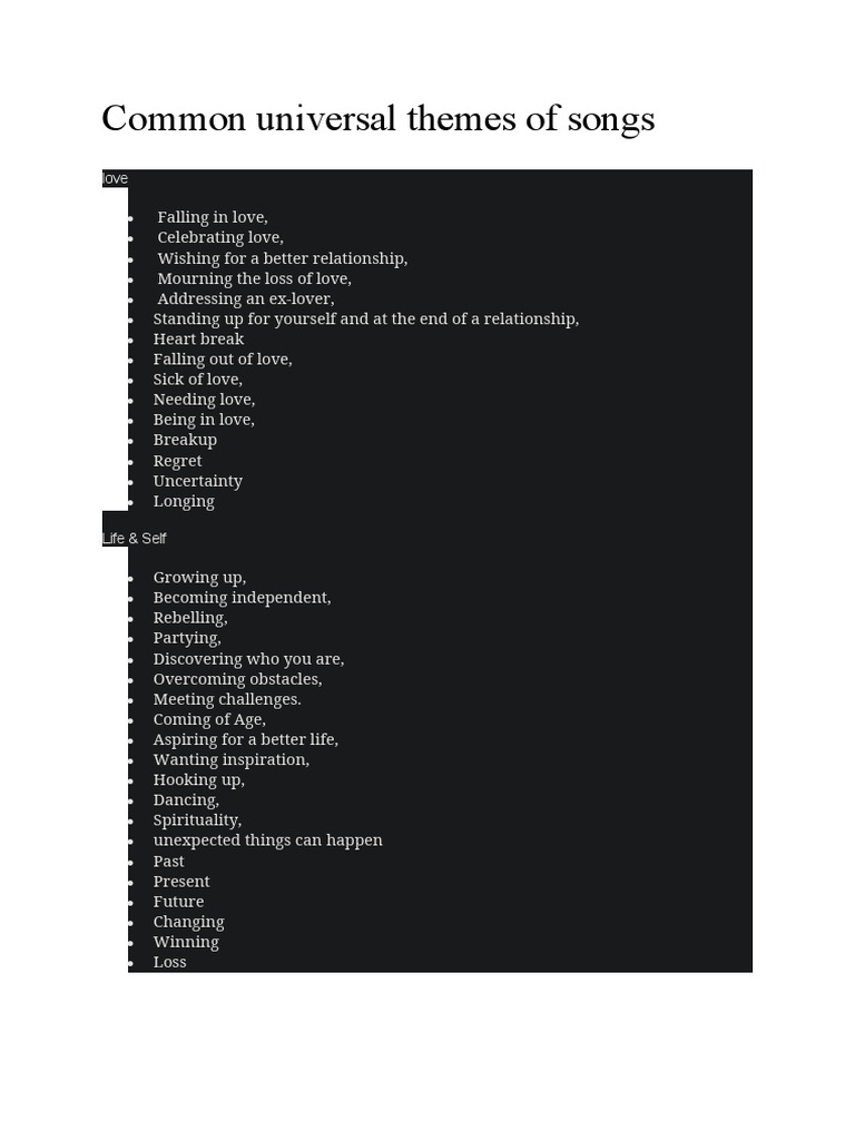 Common Universal Themes of Songs PDF