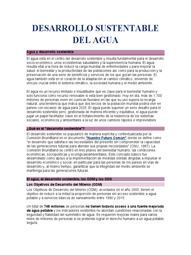 Desarrollo Sustentable Del Agua | PDF | Desarrollo sostenible ...