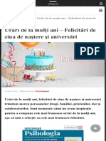 Urări de La Mulți Ani - Felicitări de Ziua de Naștere Și Aniversări Divertisment Unica PDF