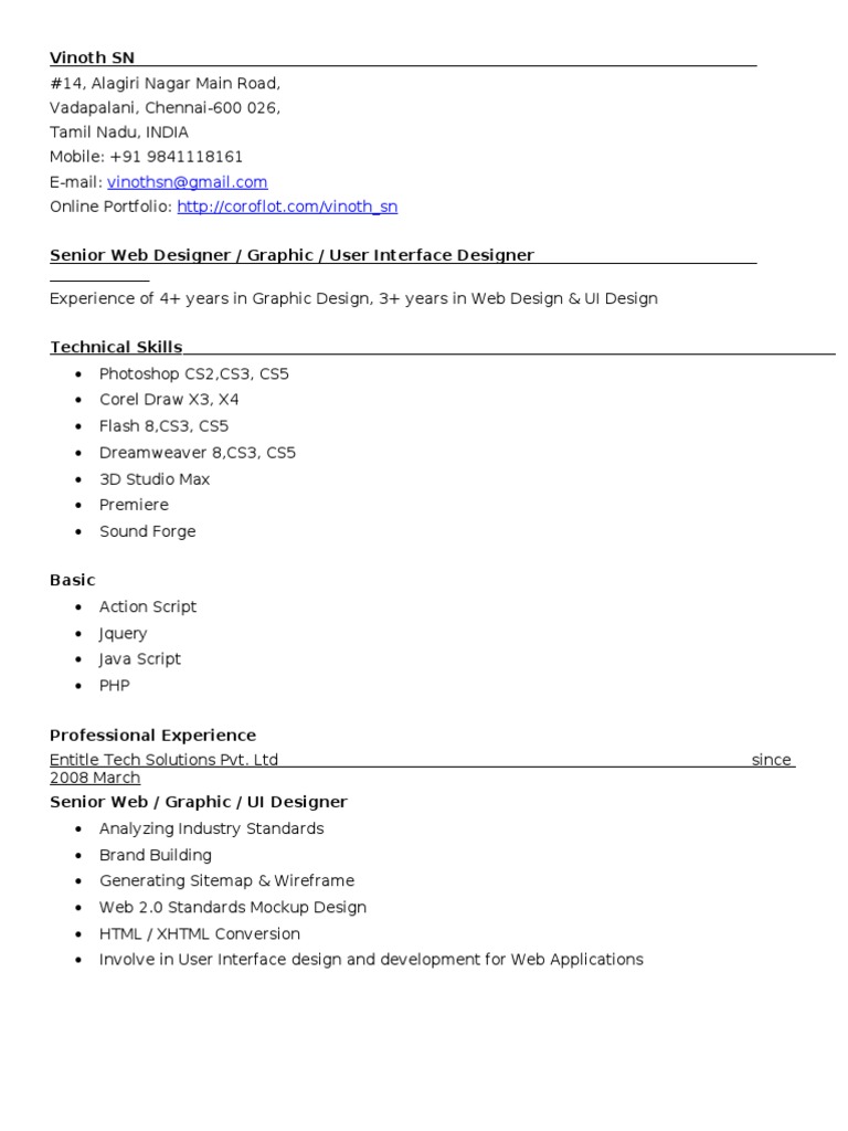 Vinoth SN: Web & Graphic Designer Profile | PDF | Web Design | Adobe Flash