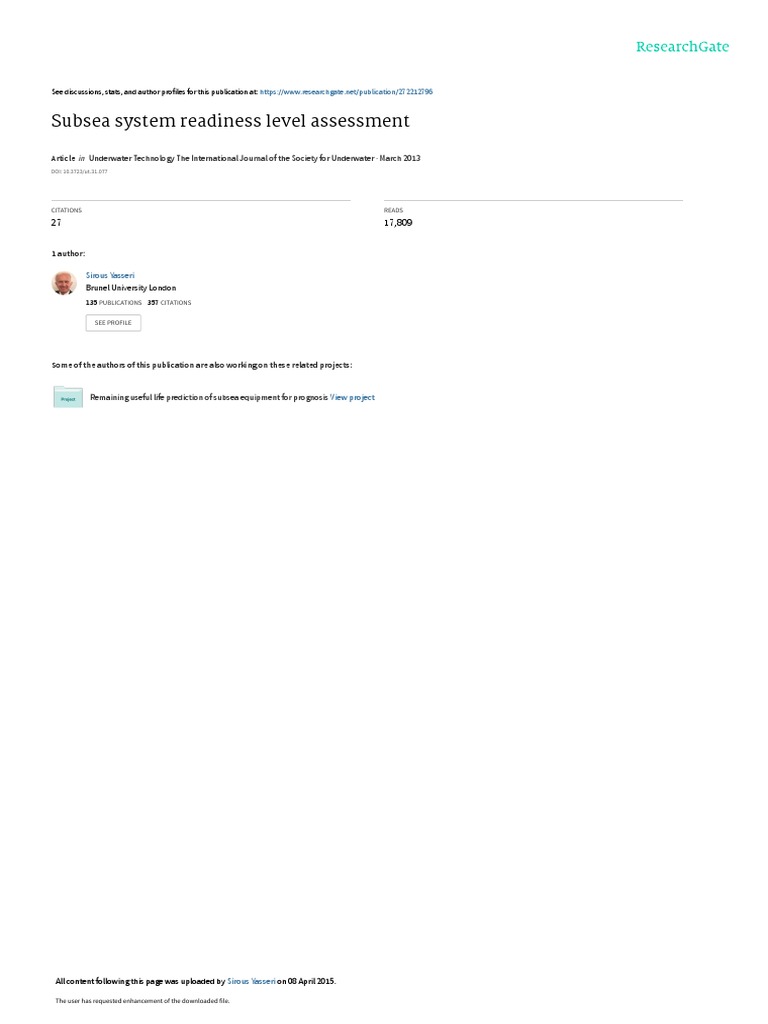 Subsea System Readiness Level Assessment | PDF