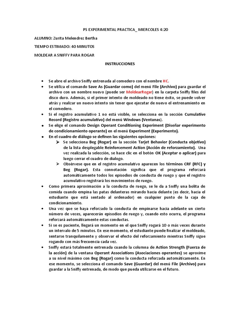 Moldeando Conducta de Ruego en Sniffy | PDF