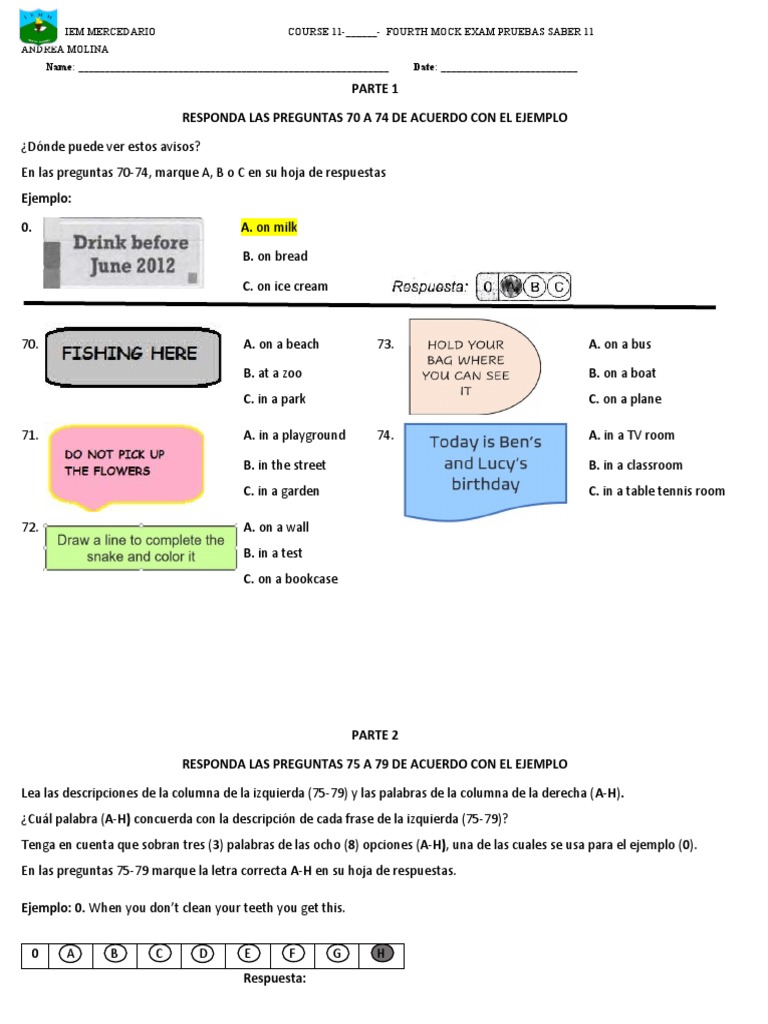Cuarto Simulacro Pruebas Saber 11 | PDF