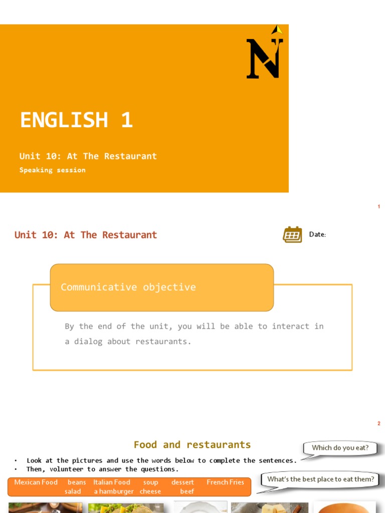Upn e1u10 speaking pdf pdf restaurants hors d oeuvre