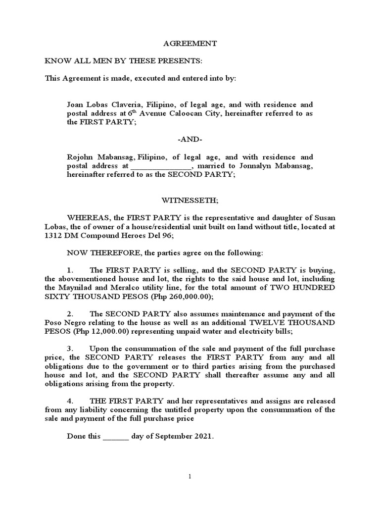 Agreement Sell House PDF Justice Crime & Violence