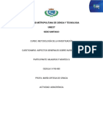 Cuestionario Aspectos Generales Sobre Metodología de La Investigación