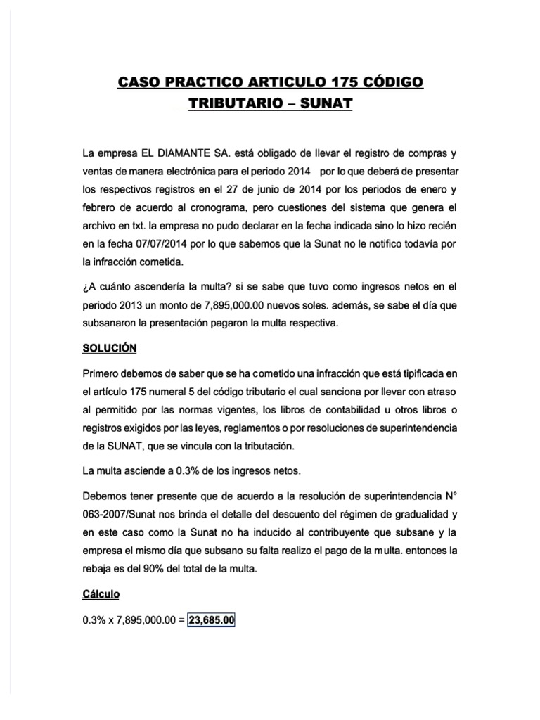 PDF Caso Practico Articulo 175 Codigo Tributario - Compress PDF | PDF