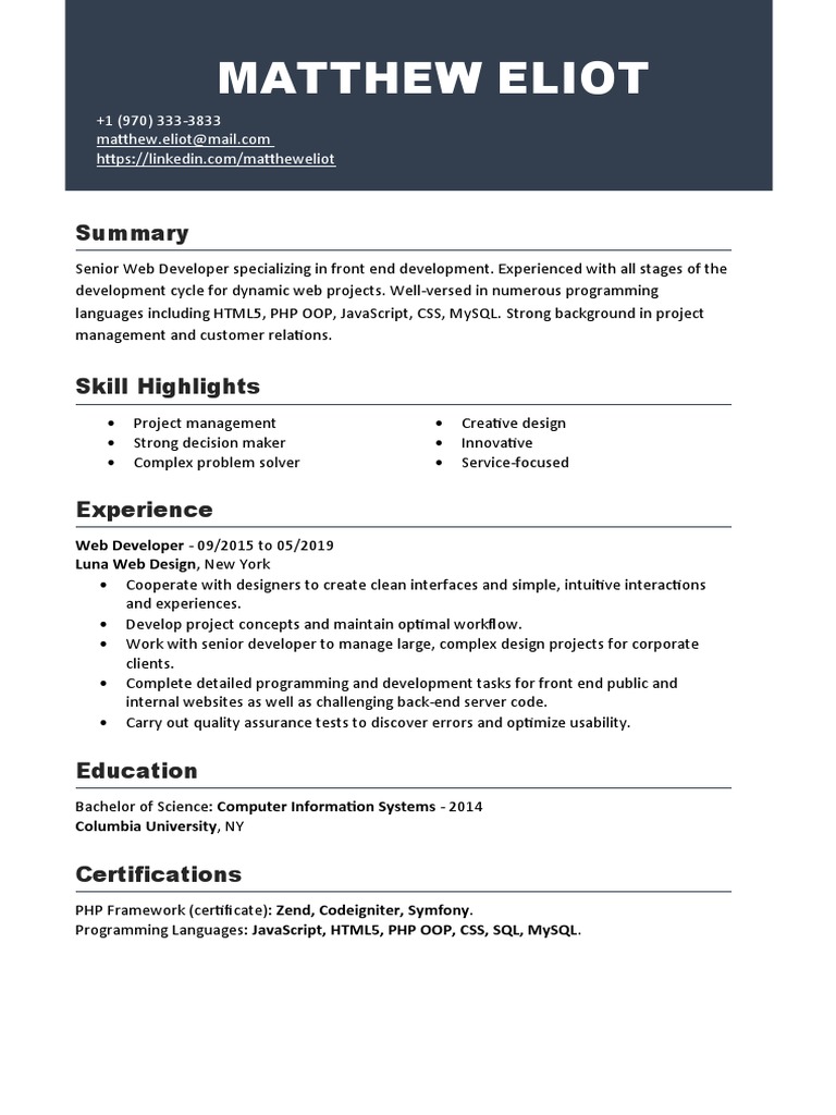 Senior Web Developer Profile | PDF