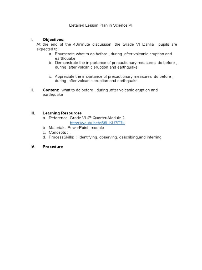 Volcanic and Earthquake Safety Lesson Plan | PDF