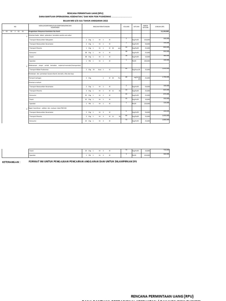 Contoh Format Rpu Bok Puskesmas 2022 | PDF