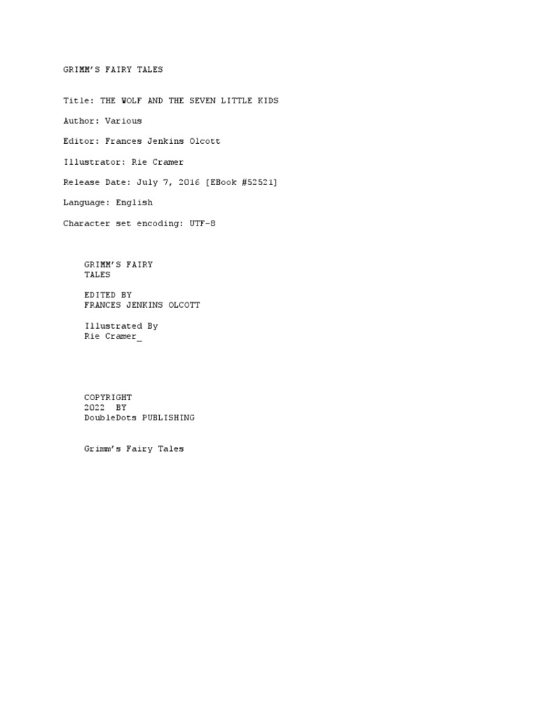 Grimm fairy tales the wolf and the seven little kids done pdf