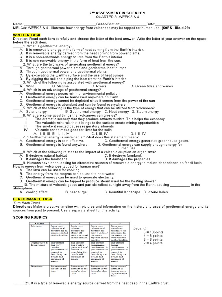 ASSESSMENT IN SCIENCE 9 WK 3&4 | PDF