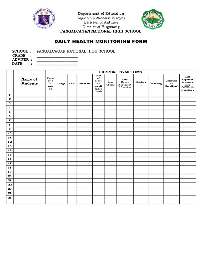daily health monitoring form.docx | PDF